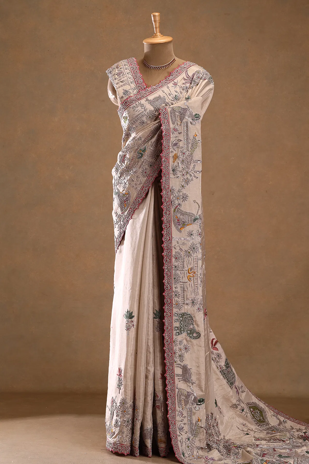 Ivory zari woven tissue designer saree
